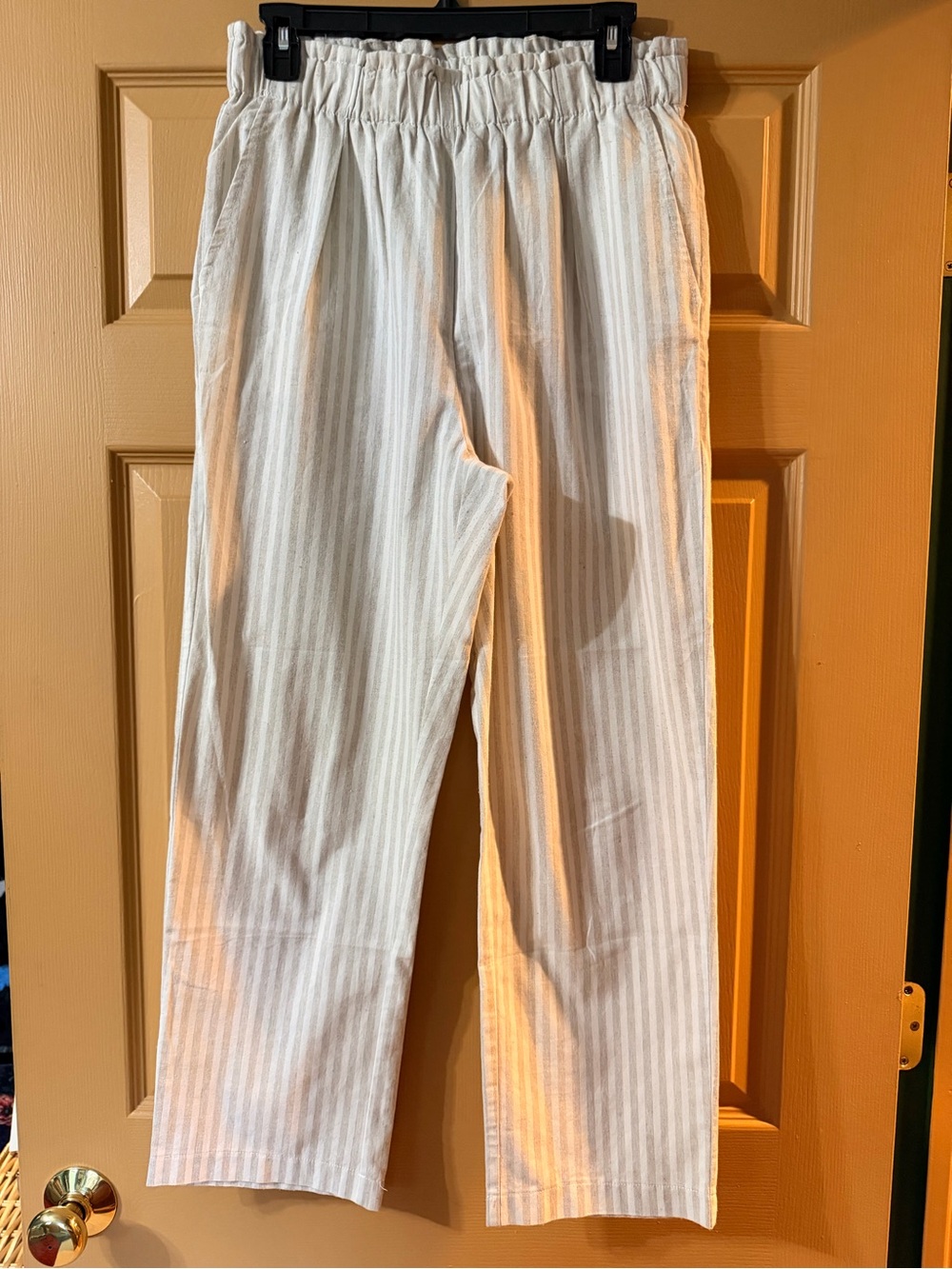 Wide-Leg Cotton-Blend Pants in Light Gray Stripe